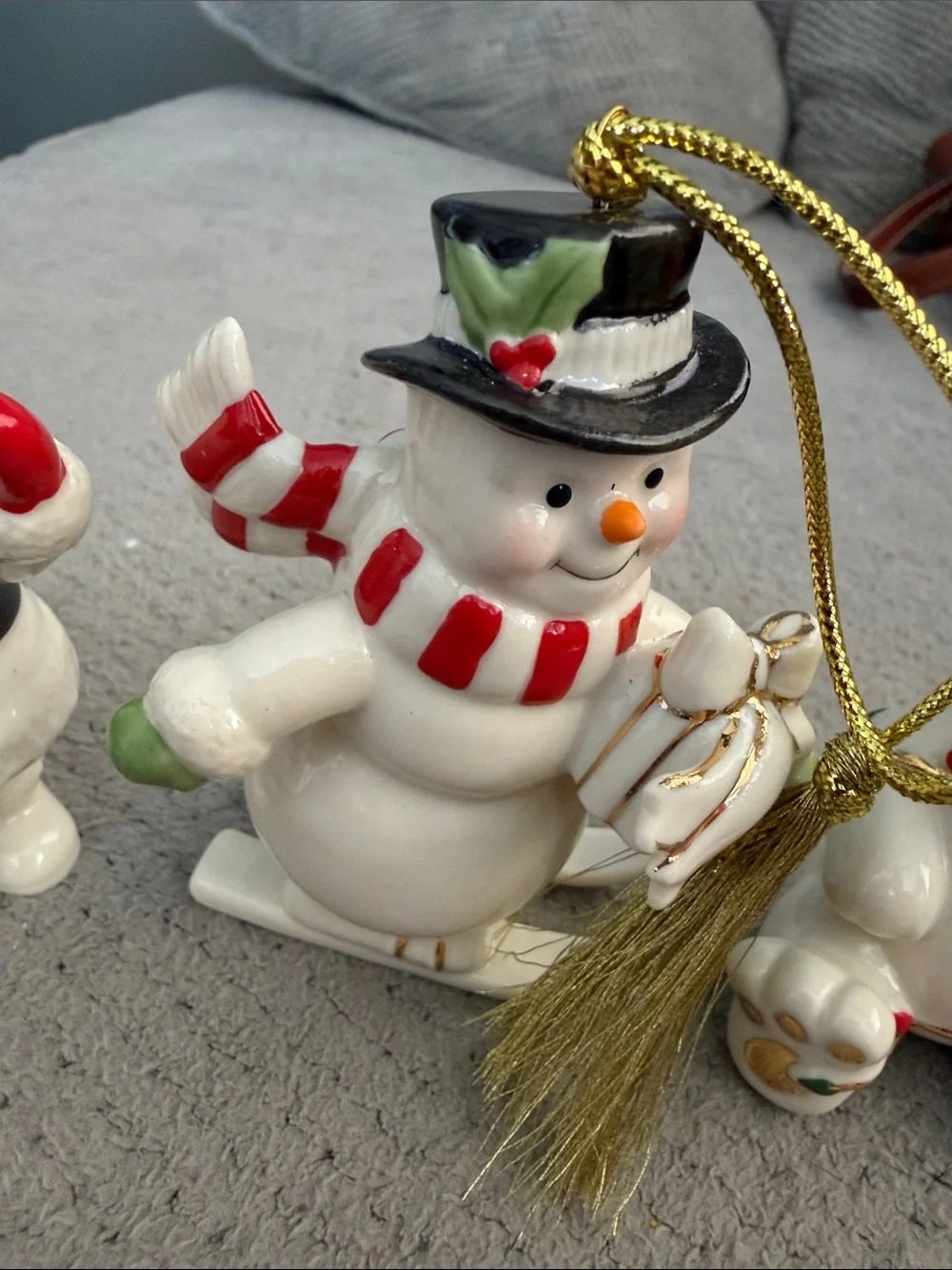 Lenox White Ceramic Christmas Ornament Set with Red & Green Accents